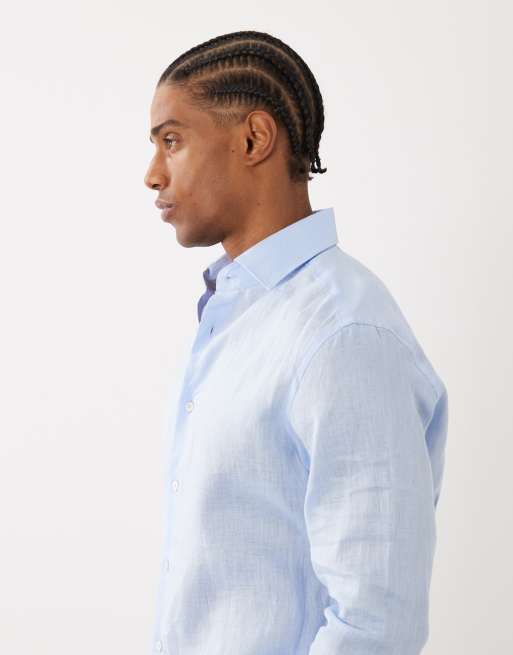 Mango - Camicia vestibilità comoda in 100% lino color blu pallido, 4 di 5