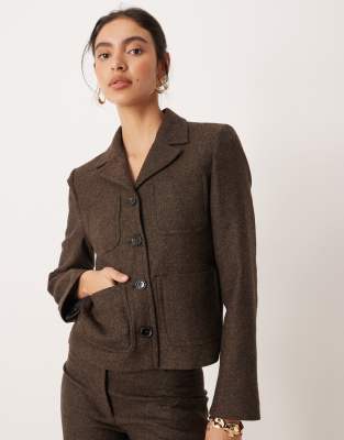 Mango - Camila - Kurzer Blazer aus Wollmix in Schokobraun, Kombiteil-Brown