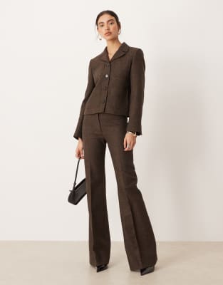 Mango Camila Wool Mix Pleat Front Flared Pants In Brown