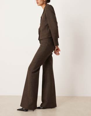 Mango Camila Wool Mix Pleat Front Flared Pants In Brown