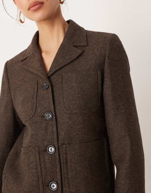 Mango Camila wool mix short blazer co-ord in chocolate, 4 of 4