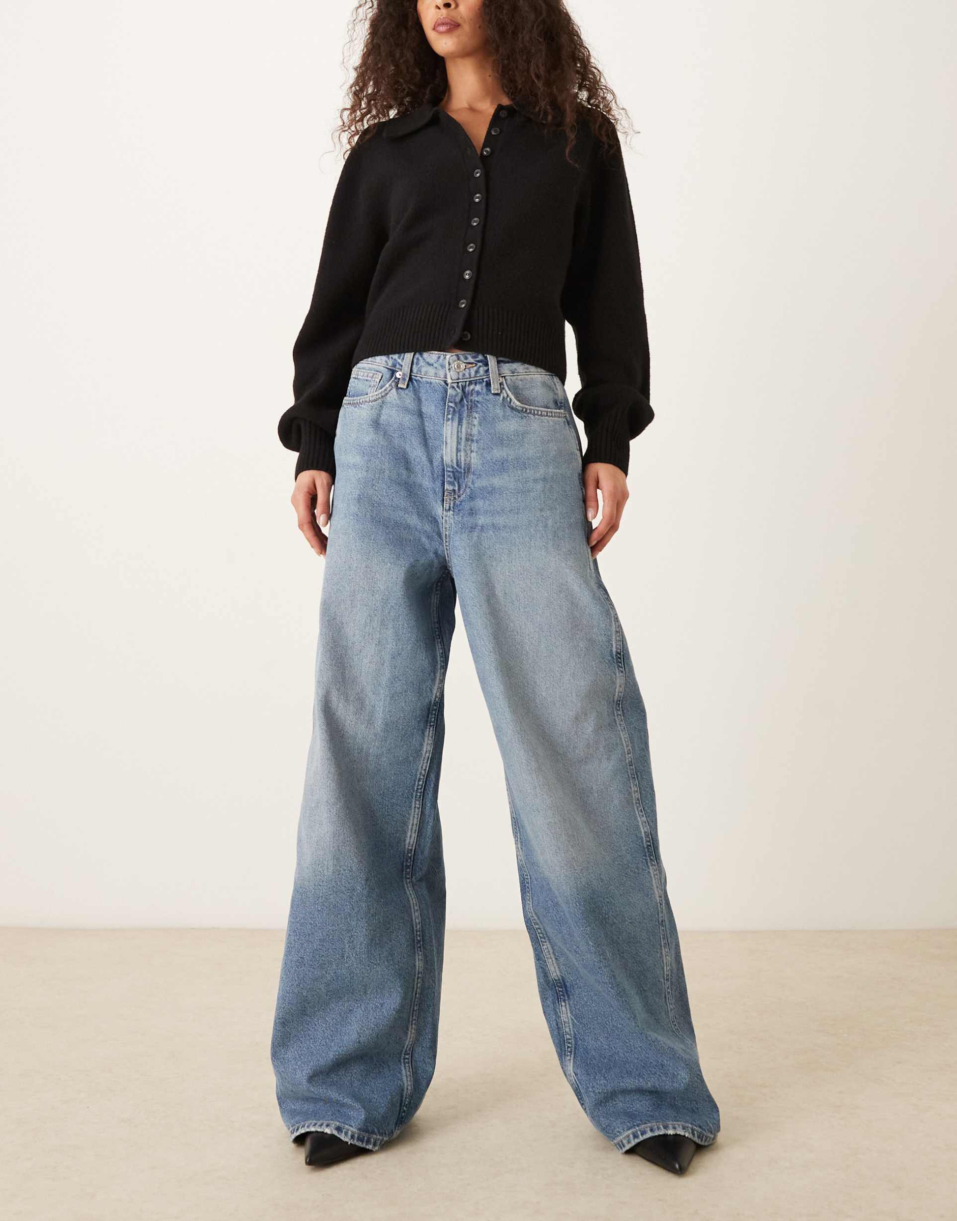 mango camilla relaxed baggy washed front jeans in blue