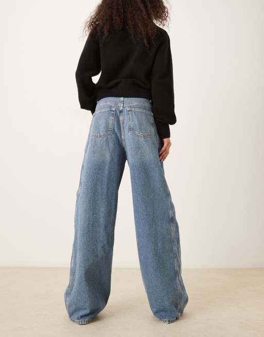 Mango - Camilla - Ruimvallende baggy jeans met voorkant met wassing in blauw, 3 van 5