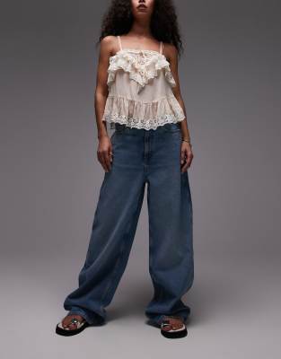 Mango - Camilla - Weite Relaxed-Fit-Jeans in Blau mit verwaschener Vorderseite