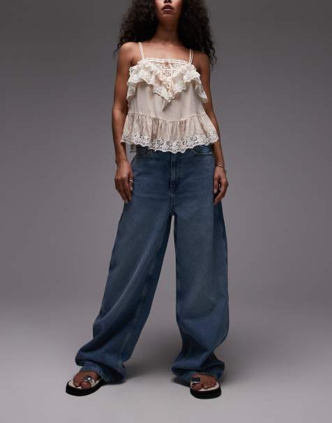 Mango – Camilla – Weite Relaxed-Fit-Jeans in Blau mit verwaschener Vorderseite - view 1