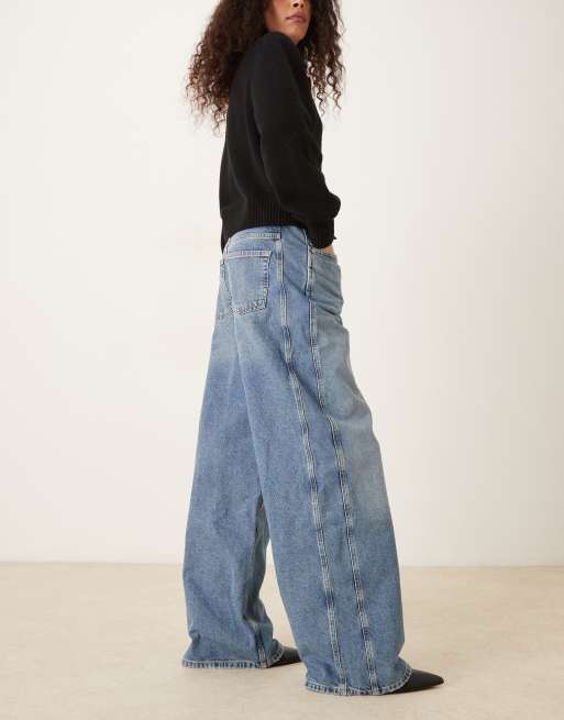 Mango – Camilla – Weite Relaxed-Fit-Jeans in Blau mit verwaschener Vorderseite, 2 von 5