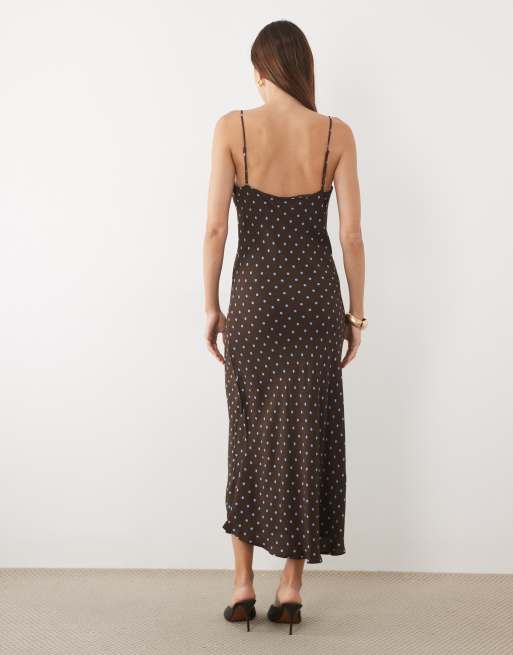 Mango Camisole-Midikleid mit braunem Punktemuster, 3 von 4