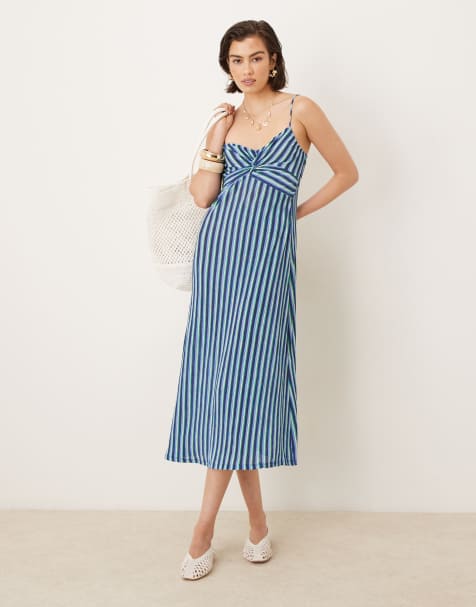 Mango – Camisole-Midikleid mit geteiltem Streifenmuster - view 1