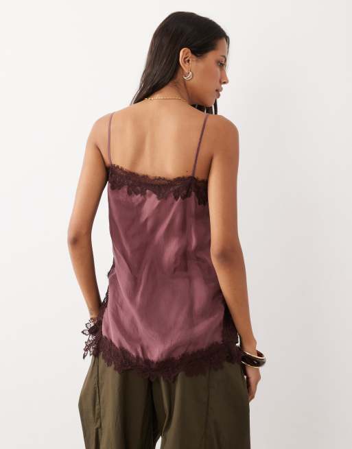 Mango Camisole mit eckigem Ausschnitt und Spitzenbesatz in Burgunderrot, 3 von 4