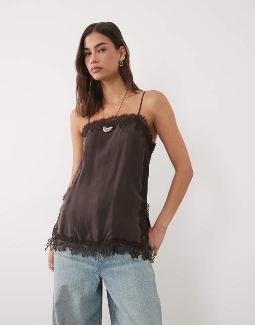 Mango Camisole mit Spitzenbesatz in Braun, 2 von 4
