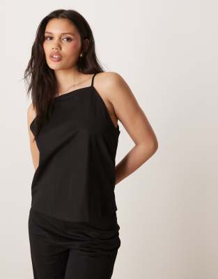 Mango - Camisole-Oberteil aus Leinen-Mix in Schwarz mit eckigem Ausschnitt, Kombiteil