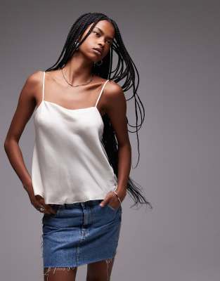 Mango - Camisole-Oberteil aus Satin in Creme-Weiß