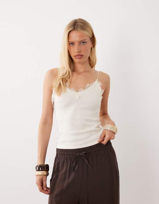 Mango – Camisole-Oberteil in Cremeweiß mit Spitzendetail, 4 von 4