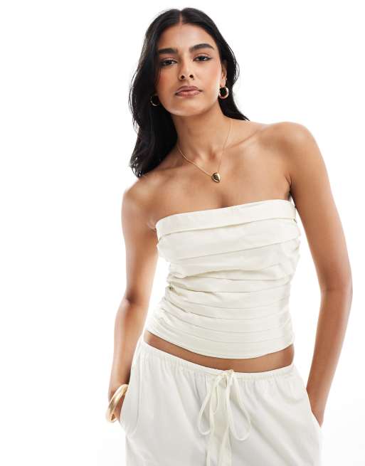 Mango – Camisole-Oberteil in Weiß mit Raffung, Kombiteil