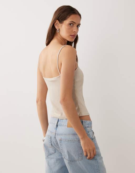Mango Camisole-Top mit Spitzenbesatz in Beige, 4 von 4