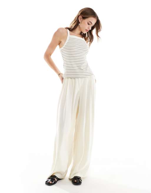 Mango – Camisole-Trägertop mit eckigem Ausschnitt und grünen Streifen