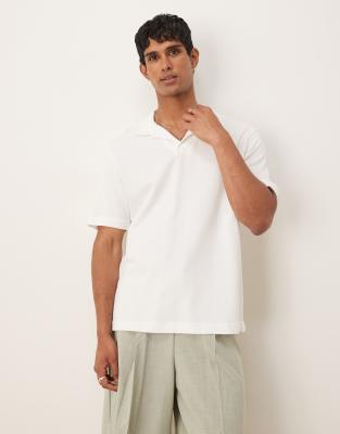 camp collar polo shirt in white