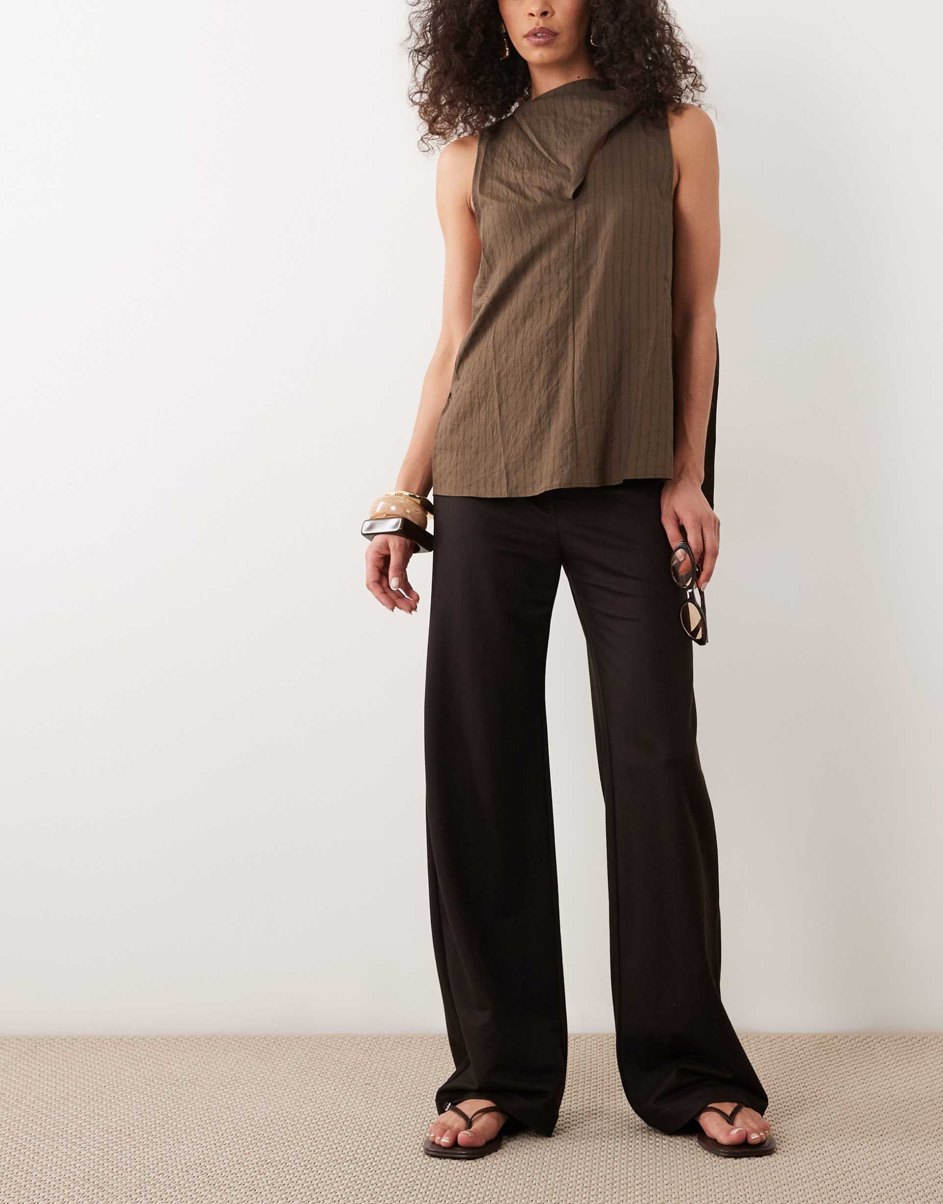 mango can straight pants in chocolate brown - part of a set