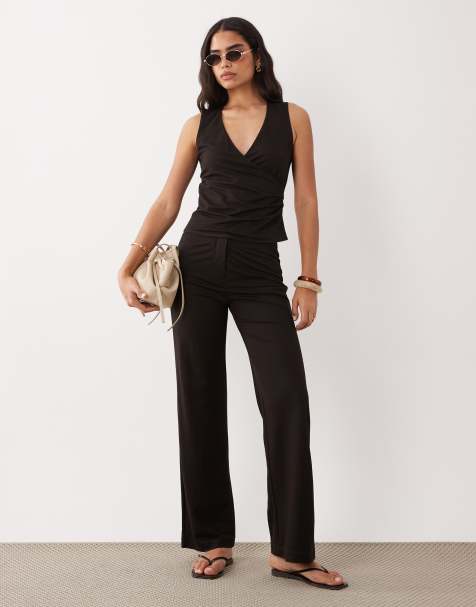 Mango Can straight trouser co-ord in chocolate brown - view 1