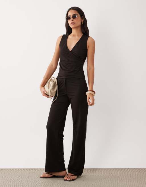 Mango - Can - Top senza maniche marrone cioccolato con scollo a V in coordinato, 3 di 4