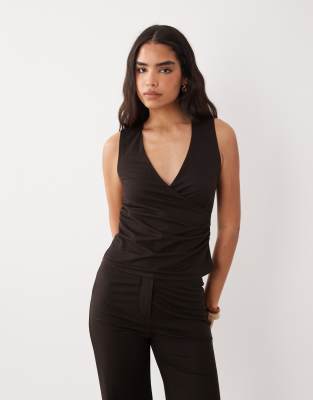 Mango Can V Neck Sleeveless Top Co-ord In Black
