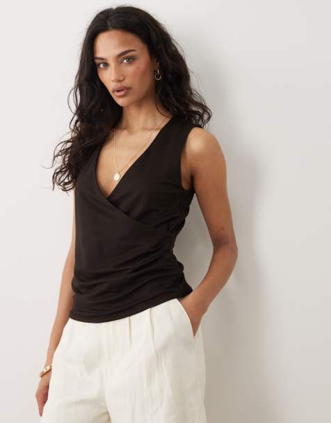 Mango Can v neck sleeveless top co-ord in chocolate brown - view 1