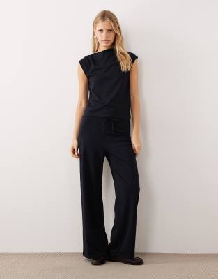 Mango Candela Jersey Pants In Black