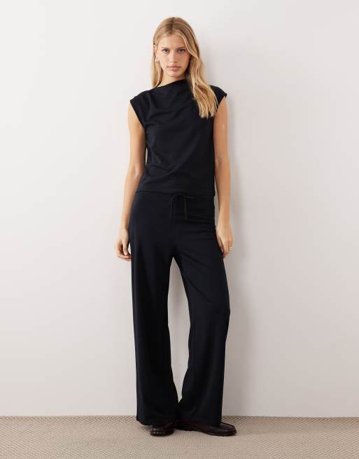 Mango - Candela - Pantaloni in jersey color blu navy in coordinato