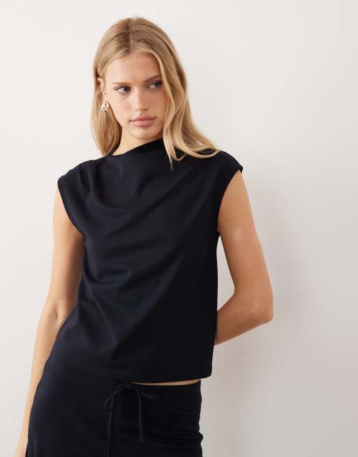 Mango - Candela - T-shirt asimmetrica color blu navy in coordinato