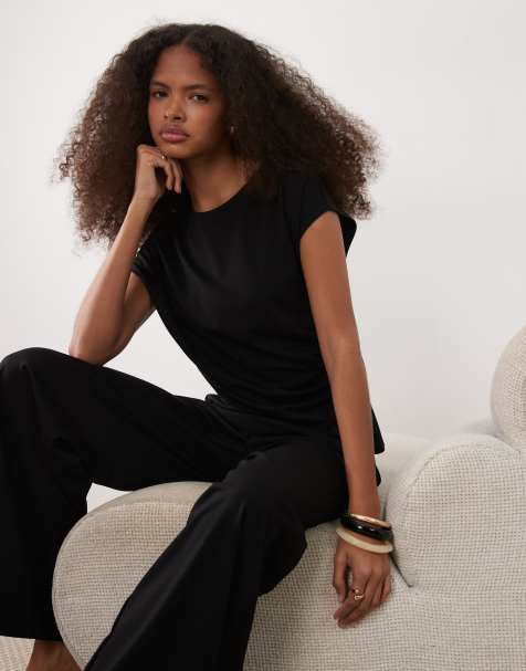 Mango Candelo cap sleeve nipped waist top co-ord in black - view 1