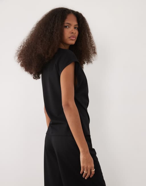 Mango Candelo cap sleeve nipped waist top co-ord in black, 2 of 4