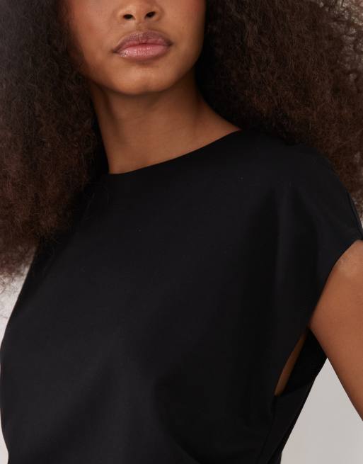 Mango Candelo cap sleeve nipped waist top co-ord in black, 3 of 4
