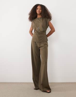 Mango - Candelo - Hose in Khaki mit geradem Schnitt, Kombiteil-Grün