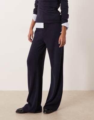 Mango Canela Knit Pants In Blue