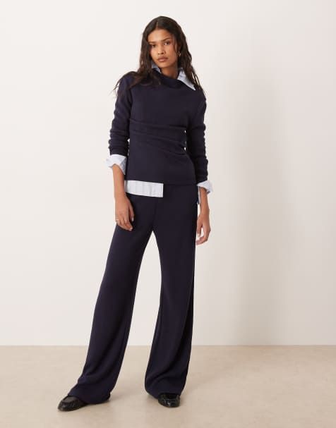 Mango Canela knitted trouser co-ord in navy - view 1