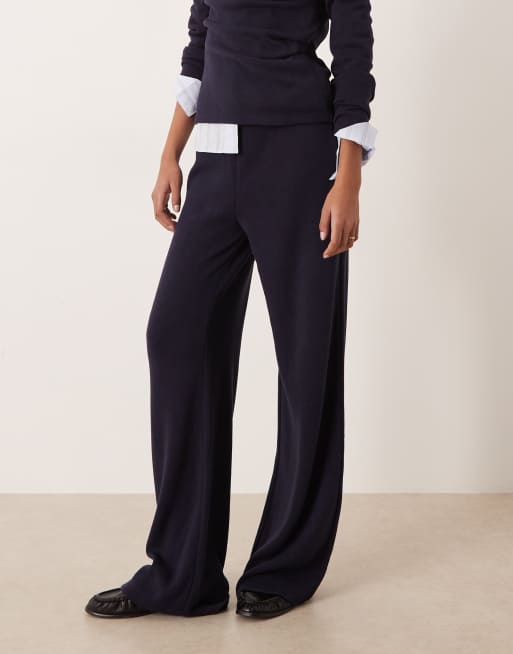 Mango Canela knitted trouser co-ord in navy, 2 of 5