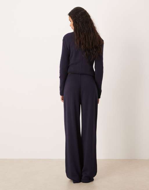 Mango Canela knitted trouser co-ord in navy, 4 of 5