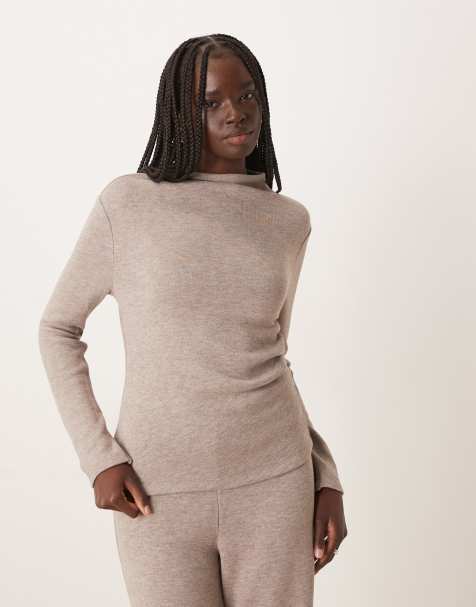 Mango Canela ruched side long sleeve top co-ord in oatmeal