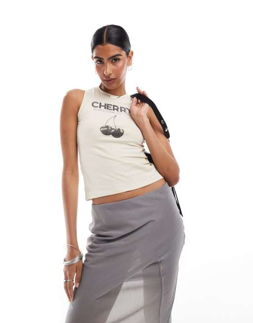Mango - Canotta beige con stampa 