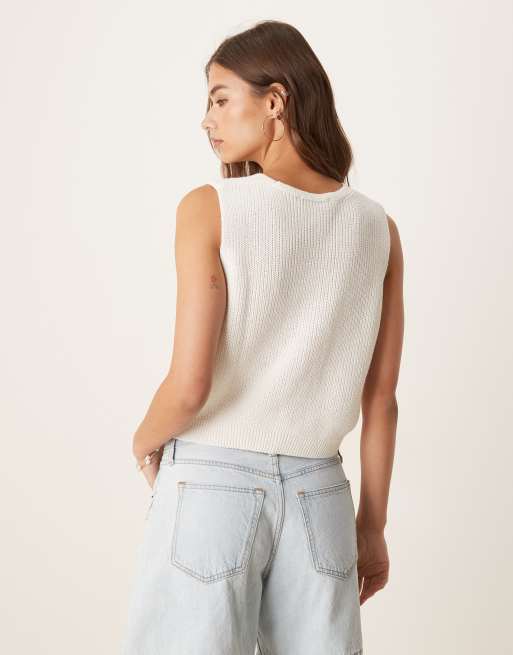 Mango - Canotta bianca in maglia leggera, 4 di 4