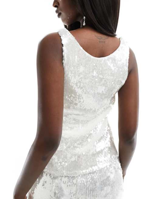 Mango Canotta con paillettes color argento ASOS