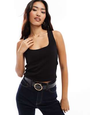 Mango - Canotta in maglia nera con scollo squadrato