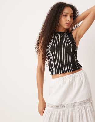 Mango - Canotta slim fit in maglia sottile nera a righe - view 1