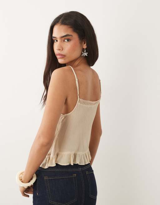 Mango - Canottiera beige con spalline sottili e perline, 4 di 4