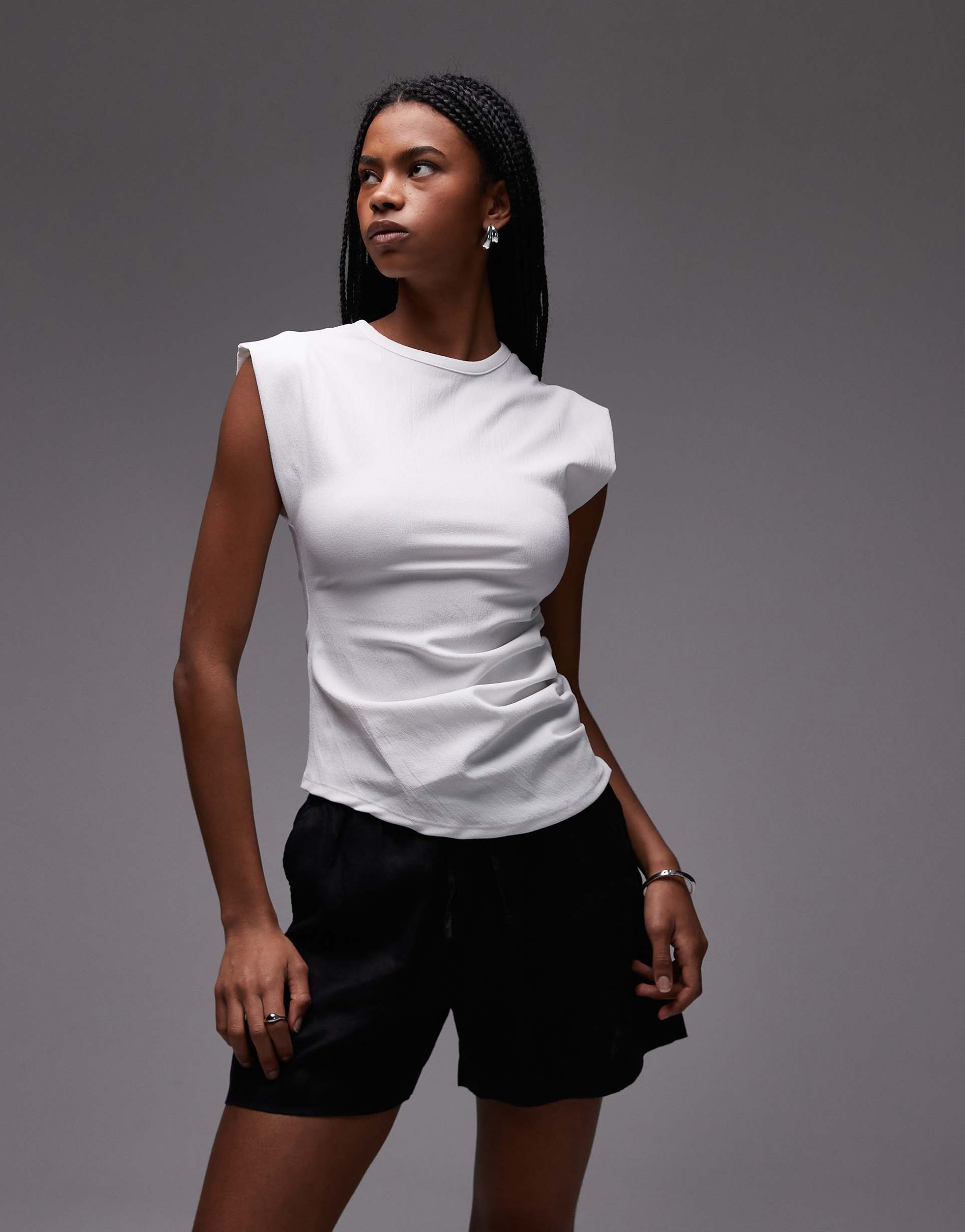 mango cap sleeve aysmmetric crepe top in white
