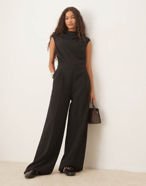 Mango cap sleeve belted jumpsuit in black - view 1
