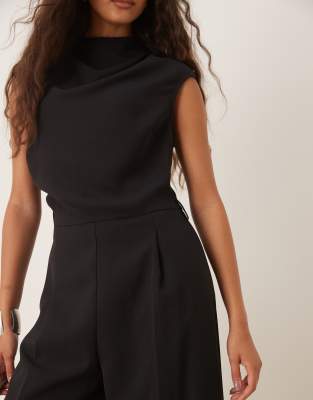 Mango Cap Sleeve Belted Jumpsuit In Black