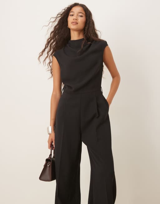 Mango cap sleeve belted jumpsuit in black ASOS - Main Image