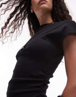 Mango Cap Sleeve Fine Ribbed Midi Dress In Black