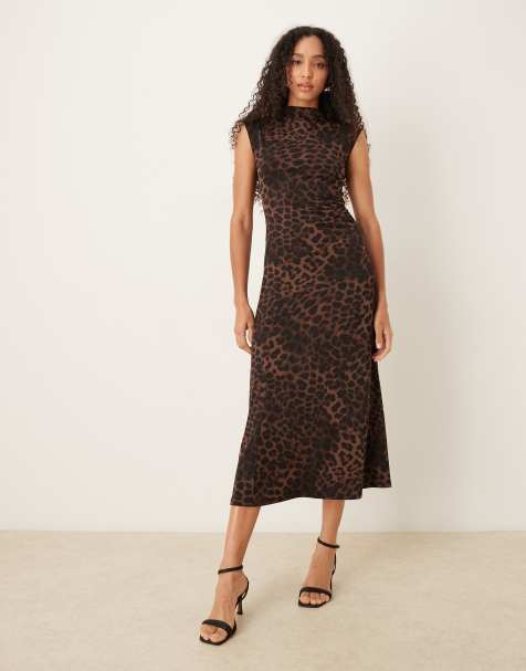 Mango cap sleeve midaxi dress in leopard print - view 1